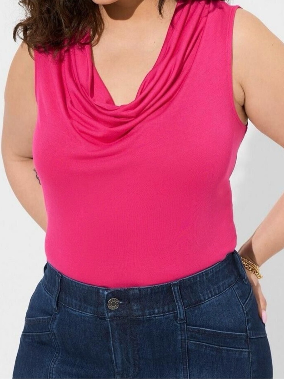 Torrid Magenta Drape Front Jersey Sleeveless Top Size 00/Medium I30 - Picture 2 of 6